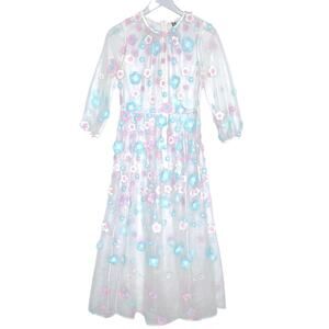 Lovecode S Japanese Kawaii Sheer Floral Midi Dress Tulle Sweet Coquette Overlay